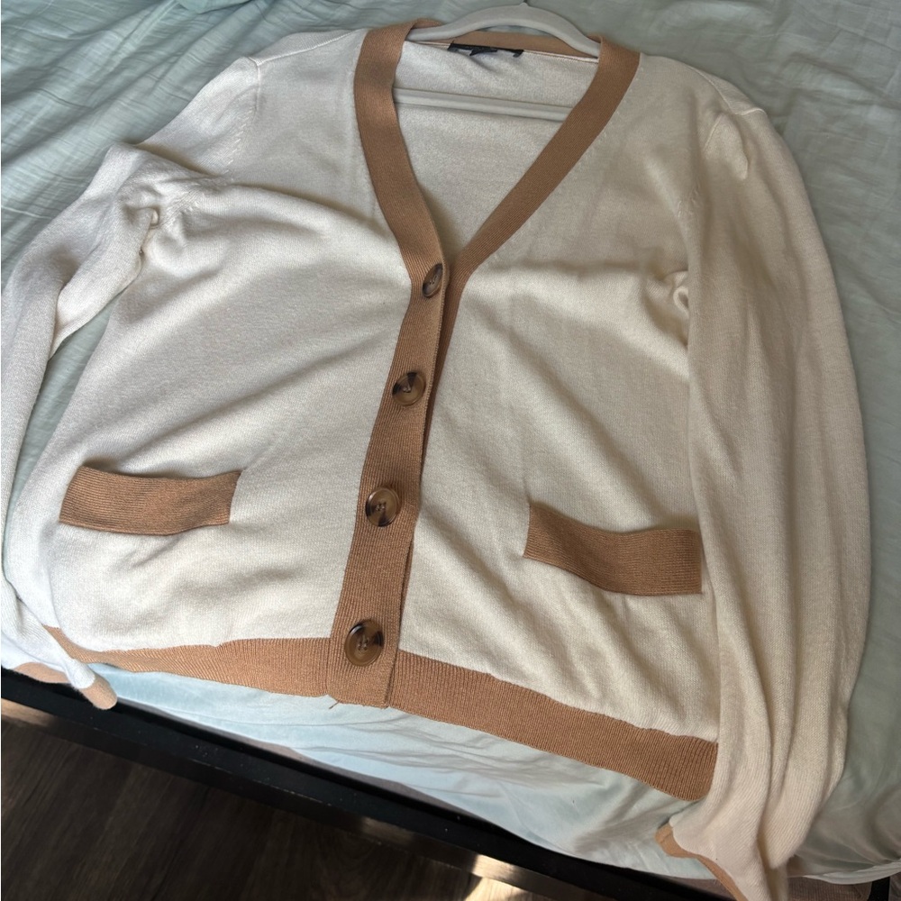 Ann Taylor Cream and Tan Cardigan Sweater